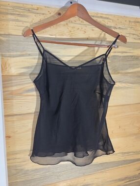 Vintage Notations Sheer Black Semi Cropped Tank Top Gothic Witchy Womens size S